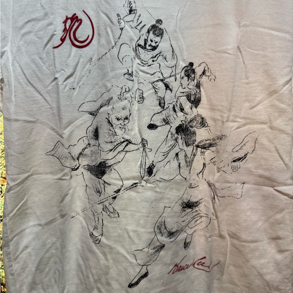 Bruce Lee fight scene drawing White Tee Red Martial Arts Design small